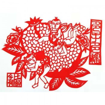 【名师剪纸】多子多福(已装裱)