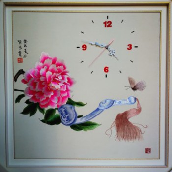 国画时钟——富贵如意